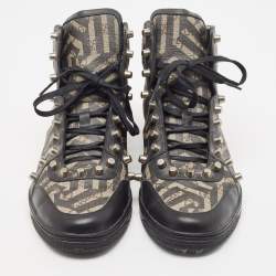 Gucci Black/Beige Geometric Print GG Supreme Canvas and Leather High Top Sneaker Size 43