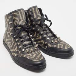 Gucci Black/Beige Geometric Print GG Supreme Canvas and Leather High Top Sneaker Size 43