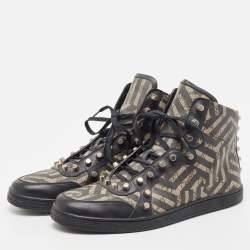 Gucci Black/Beige Geometric Print GG Supreme Canvas and Leather High Top Sneaker Size 43
