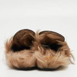 Pre Owned Gucci Navy Blue/Red Diamond GG Canvas and Fur Princetown Flat Mules Size 42