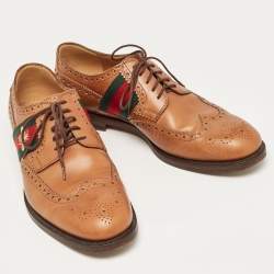 Gucci Brown Brogue Leather Bee Web Detail Lace Up Derby Size 42