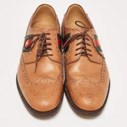 Gucci Brown Brogue Leather Bee Web Detail Lace Up Derby Size 42