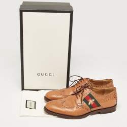Gucci Brown Brogue Leather Bee Web Detail Lace Up Derby Size 42
