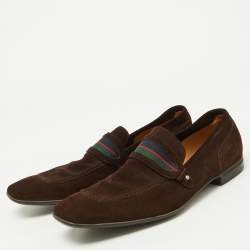 مملوكة مسبقًا Gucci Brown Suede Web Slip On Loafers Size 41 