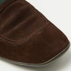 مملوكة مسبقًا Gucci Brown Suede Web Slip On Loafers Size 41 