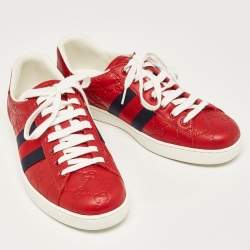 Gucci Red Guccissima Leather Ace Sneakers Size 41.5