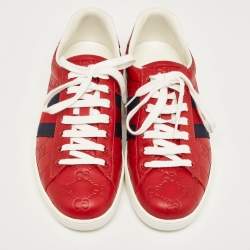 Gucci Red Guccissima Leather Ace Sneakers Size 41.5