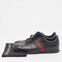 Gucci Black Leather Web Low Top Sneakers Size 44