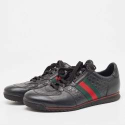 Gucci Black Leather Web Low Top Sneakers Size 44