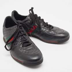 Gucci Black Leather Web Low Top Sneakers Size 44