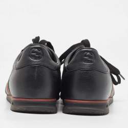 Gucci Black Leather Web Low Top Sneakers Size 44