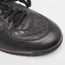 Gucci Black Leather Web Low Top Sneakers Size 44