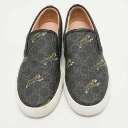 Pre Owned Gucci Black GG Supreme Canvas Tiger Print Dublin Sneakers Size 43.5