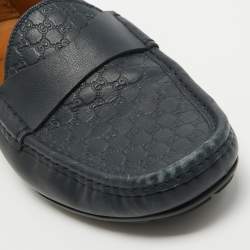 Gucci Navy Blue Guccissima Leather Slip On Loafers Size 40.5
