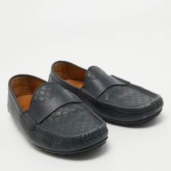 Gucci Navy Blue Guccissima Leather Slip On Loafers Size 40.5