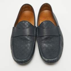 Gucci Navy Blue Guccissima Leather Slip On Loafers Size 40.5