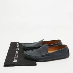 Gucci Navy Blue Guccissima Leather Slip On Loafers Size 40.5
