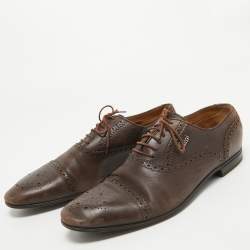 Gucci Brown Leather Lace Up Brogue Oxfords Size 44.5