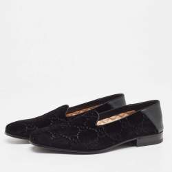 Gucci Black Guccissima Velvet And Leather Loafers Size 43