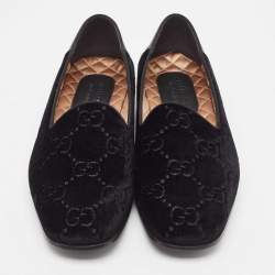 Gucci Black Guccissima Velvet And Leather Loafers Size 43