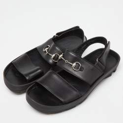 مملوكة مسبقًا Gucci Black Leather Horsebit Greek Slingback Sandals Size 44