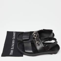 مملوكة مسبقًا Gucci Black Leather Horsebit Greek Slingback Sandals Size 44
