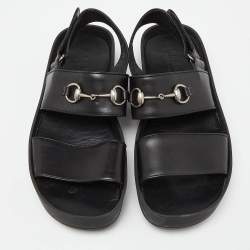 مملوكة مسبقًا Gucci Black Leather Horsebit Greek Slingback Sandals Size 44