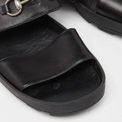 مملوكة مسبقًا Gucci Black Leather Horsebit Greek Slingback Sandals Size 44