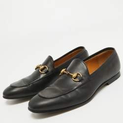 Gucci Black Leather Jordaan Loafers Size 40.5