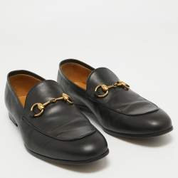Gucci Black Leather Jordaan Loafers Size 40.5