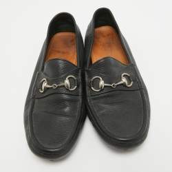 Pre Owned Gucci Black Leather Horsebit Slip On Loafers Size 40.5