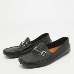 Pre Owned Gucci Black Leather Horsebit Slip On Loafers Size 40.5