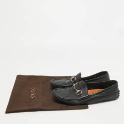 Pre Owned Gucci Black Leather Horsebit Slip On Loafers Size 40.5
