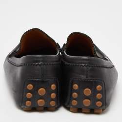 Gucci Black Leather Web Slip On Loafers Size 44