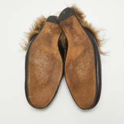 Pre Owned Gucci Princetown Black Leather and Fur Mules Size 44.5