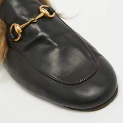 Pre Owned Gucci Princetown Black Leather and Fur Mules Size 44.5