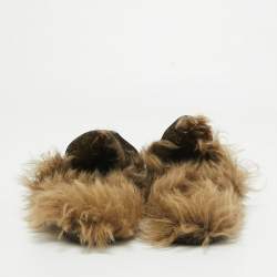 Pre Owned Gucci Princetown Black Leather and Fur Mules Size 44.5
