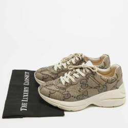Pre Owned Gucci Brown GG Supreme Canvas Rhyton Sneakers Size 40.5 