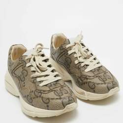 Pre Owned Gucci Brown GG Supreme Canvas Rhyton Sneakers Size 40.5 