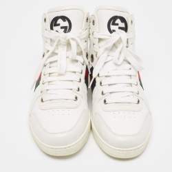 Gucci White Leather Web Detail High Top Sneakers Size 41.5