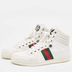 Gucci White Leather Web Detail High Top Sneakers Size 41.5