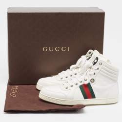 Gucci White Leather Web Detail High Top Sneakers Size 41.5