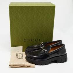 Gucci Black Leather Horsebit Slip On Loafers Size 44.5