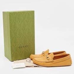 Pre Owned Gucci Yellow Leather Horsebit Slip On Loafers Size 42