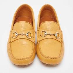 Pre Owned Gucci Yellow Leather Horsebit Slip On Loafers Size 42