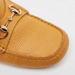 Pre Owned Gucci Yellow Leather Horsebit Slip On Loafers Size 42