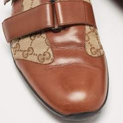 Gucci Brown/Beige Leather and GG Canvas Velcro Sneakers Size 43