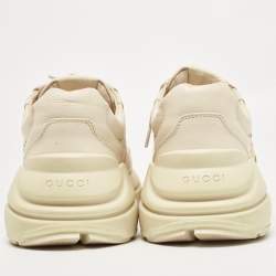 Gucci Cream Leather Rhyton Logo Low Top Sneakers Size 40