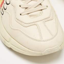 Gucci Cream Leather Rhyton Logo Low Top Sneakers Size 40