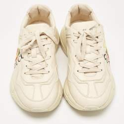 Gucci Cream Leather Rhyton Logo Low Top Sneakers Size 40